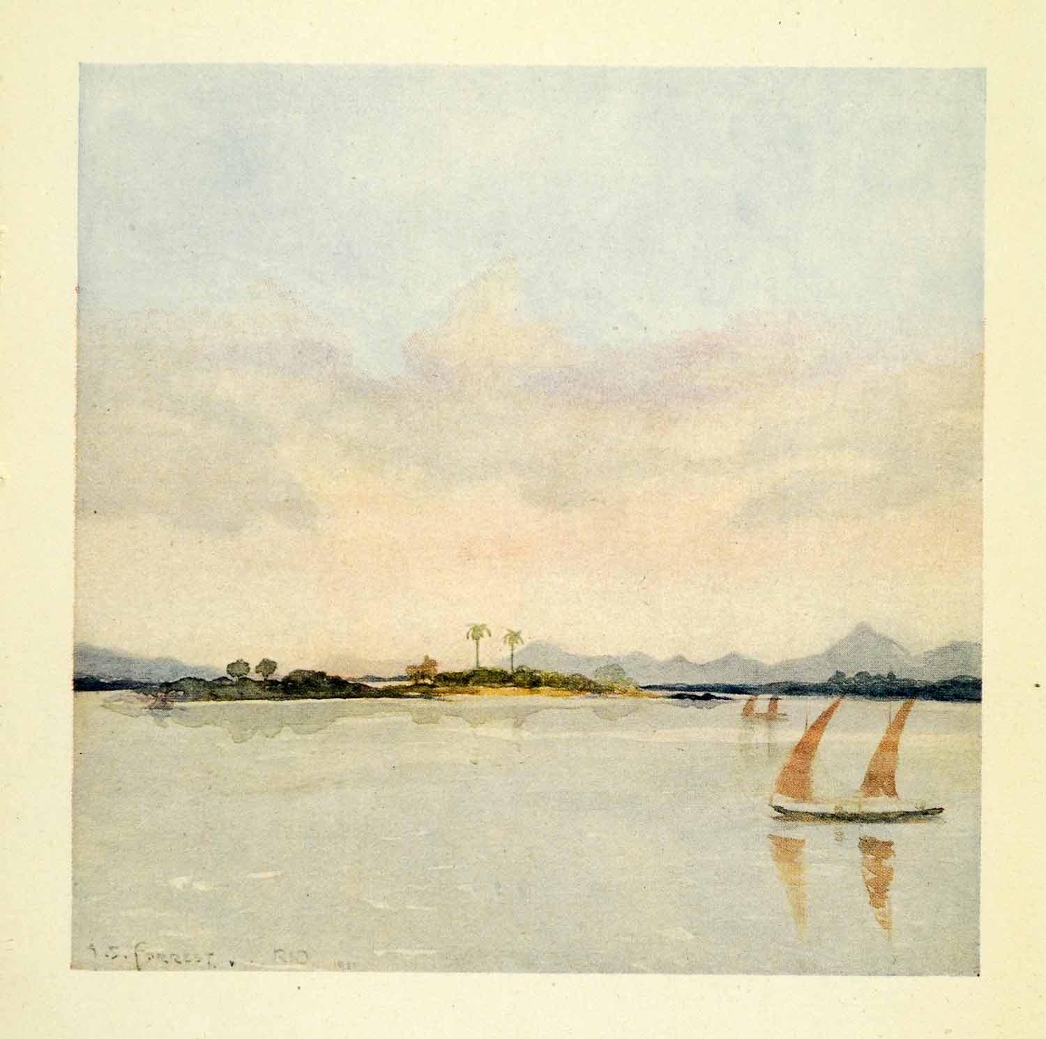1912 Print Archibald Stevenson Forrest Art Rio Janeiro Island Harbor Landscape