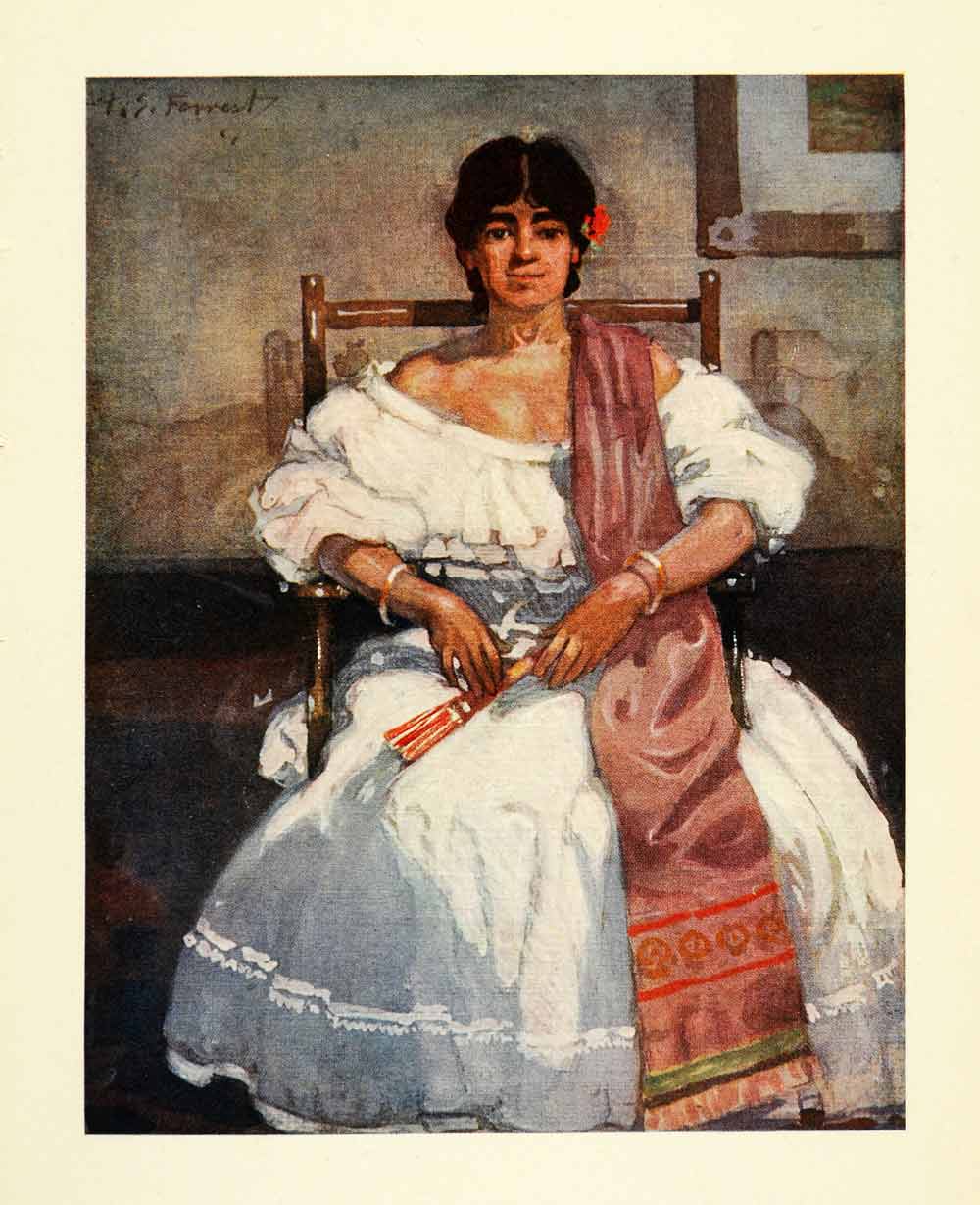 1912 Print Archibald Stevenson Forrest Art Portrait Columbian Spanish Senorita
