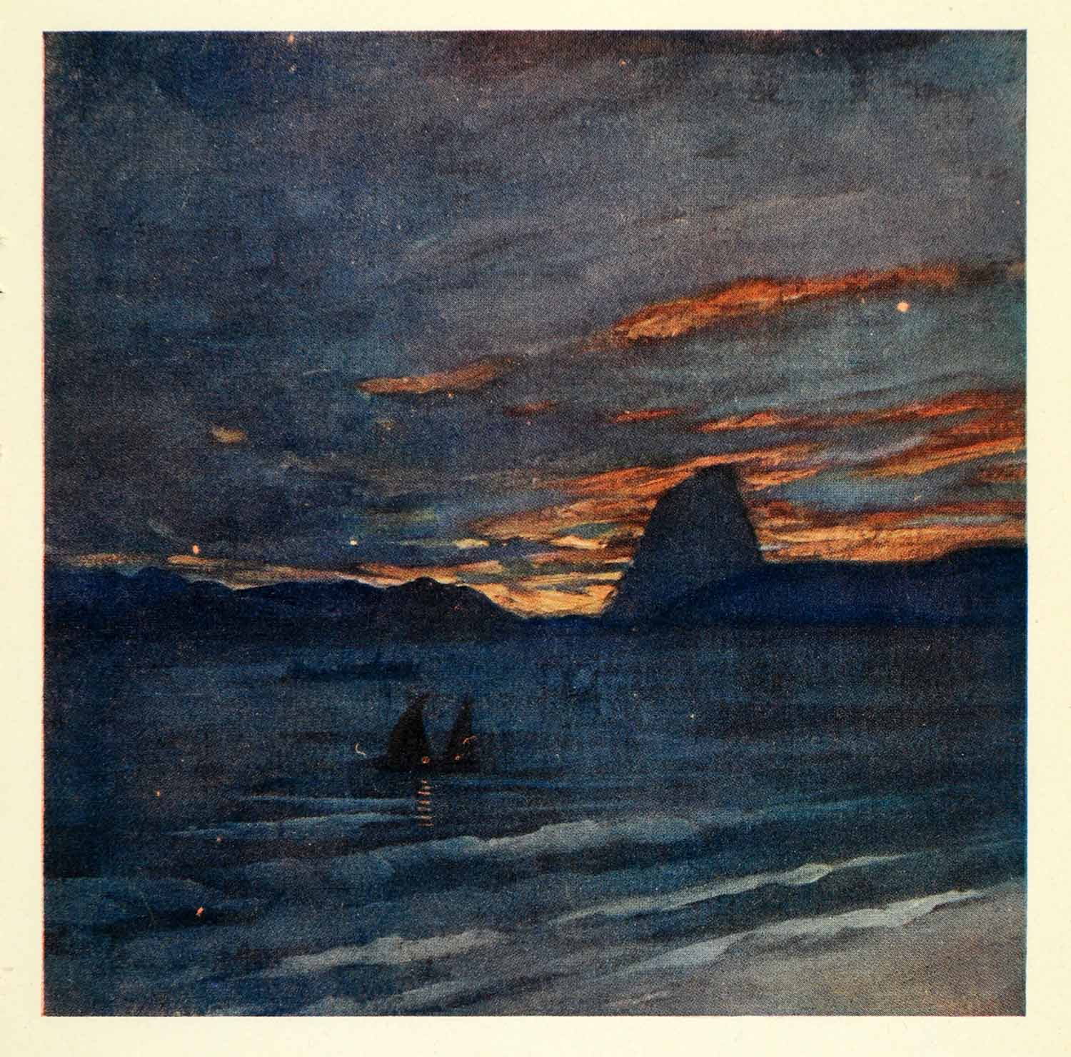 1912 Print Sugarloaf Mountain Rio Janeiro Brazil Sunset Coastal Sailboat Beach