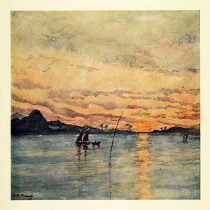 1912 Print Archibald Stevenson Forrest Art Rio Janeiro Harbor Sunset Sailboats