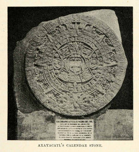 1901 Halftone Print Axayacatl's Calendar Stone Calendario Azteca Piedra del XGO8