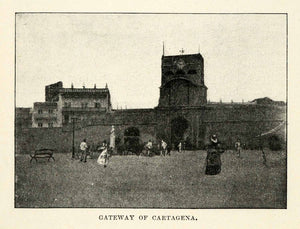 1901 Halftone Print Gateway Cartagena City Architecture Building Colonial XGO8