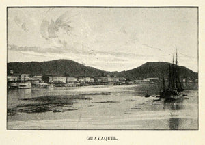 1901 Halftone Print Guayaquil City Seaport Guayas River Ecuador Boat XGO8