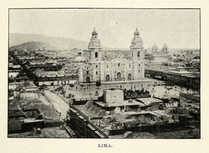 1901 Halftone Print Lima Peru Basilica Cathedral Roman Catholic Plaza Mayor XGO8
