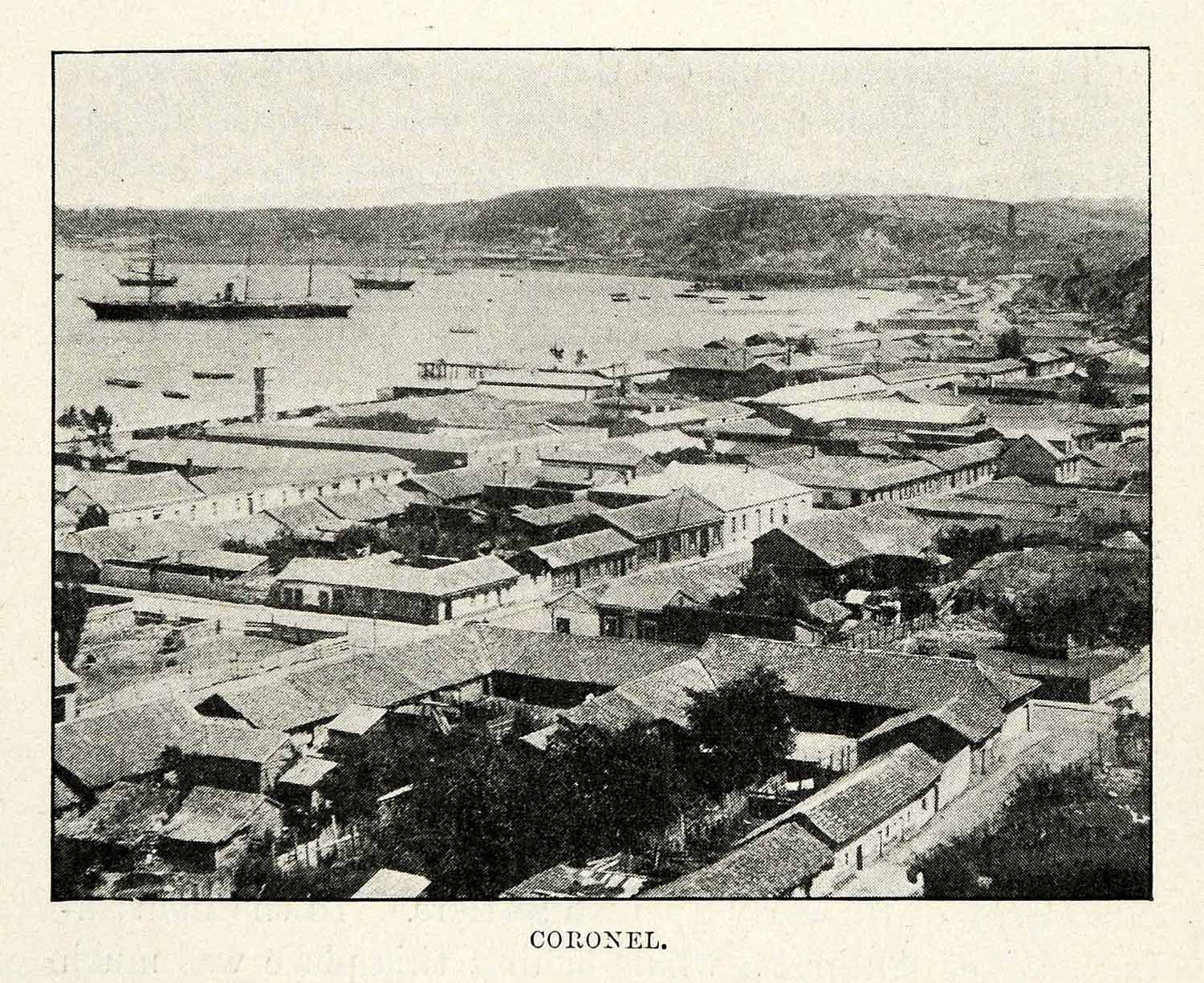 1901 Halftone Print Coronel City Chile Biobio River Buildings Architecture XGO8