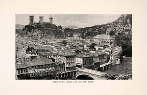 1912 Halftone Print Foix France Chateau Comtes Castle Church Hill Ariege XGOA5