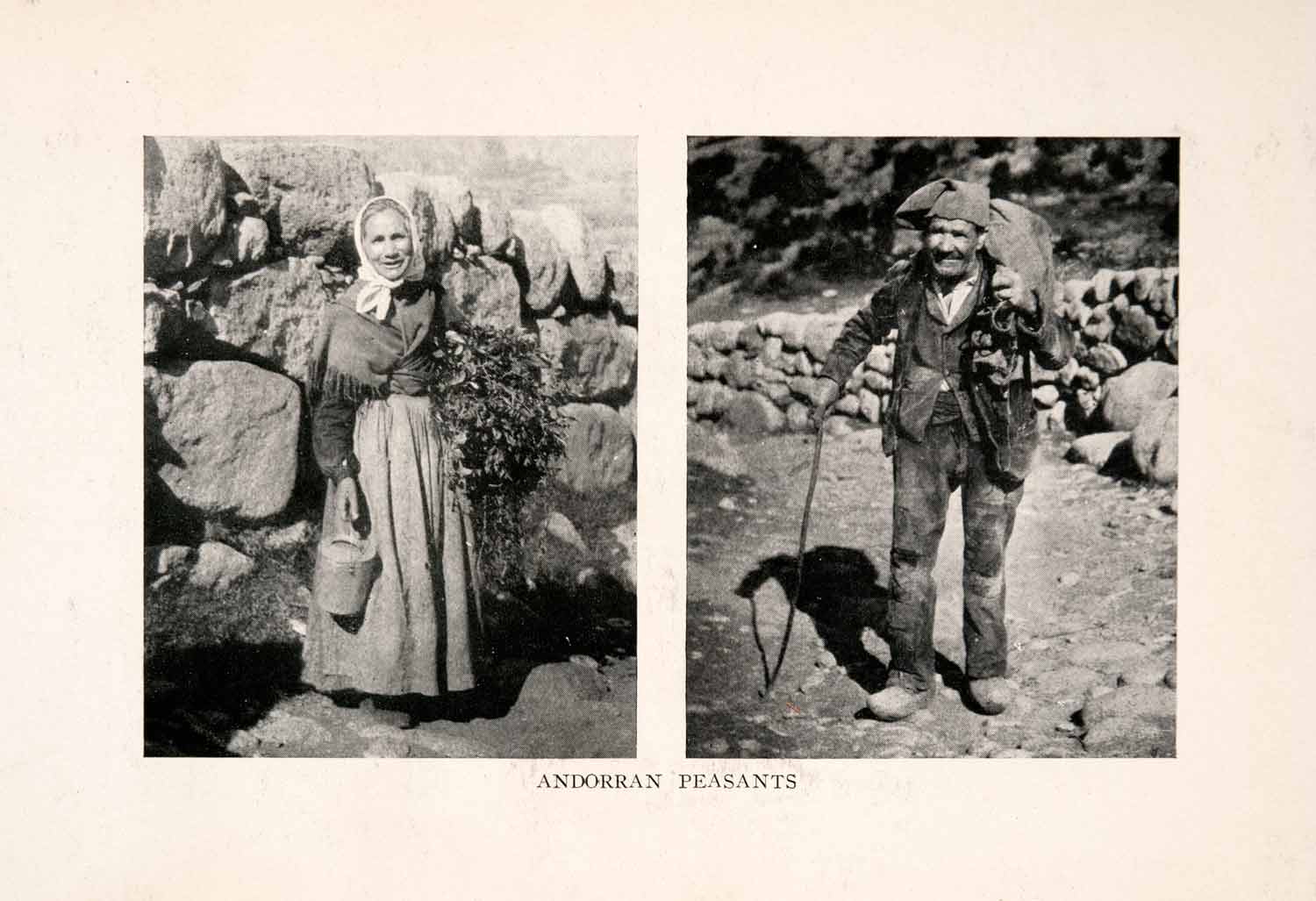 1912 Halftone Print Costume Andorra Peasant Pyrenees Europe Cane Bucket XGOA5
