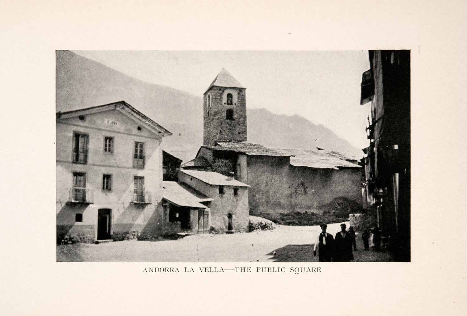 1912 Halftone Print Andorra Vella Pyrenees Europe Capital Square Village XGOA5
