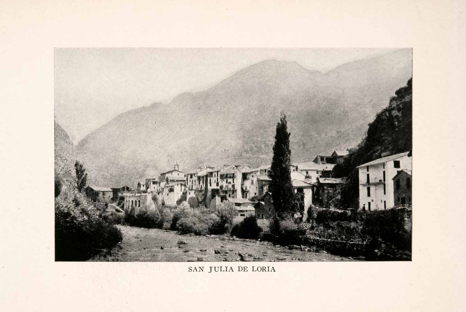 1912 Halftone Print San Julia Loria Andorra Valira River Pyrenees Mountain XGOA5
