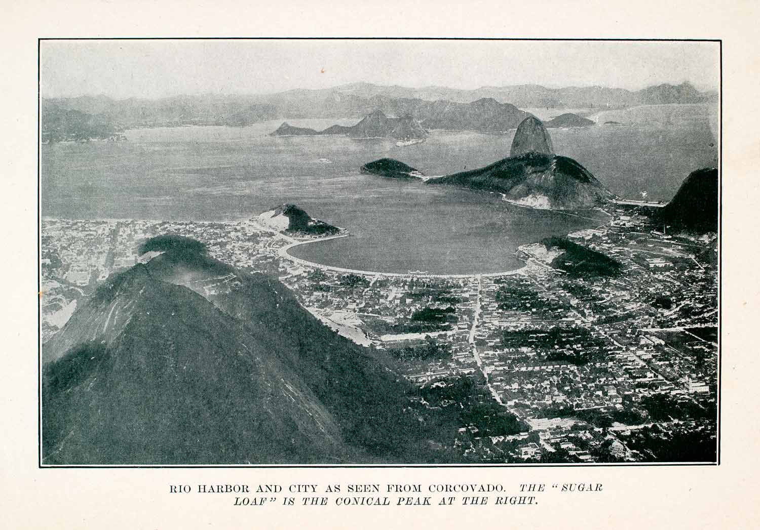 1907 Halftone Print Rio Janeiro Harbor Corcovado Sugar Loaf Conical Peak XGOA6