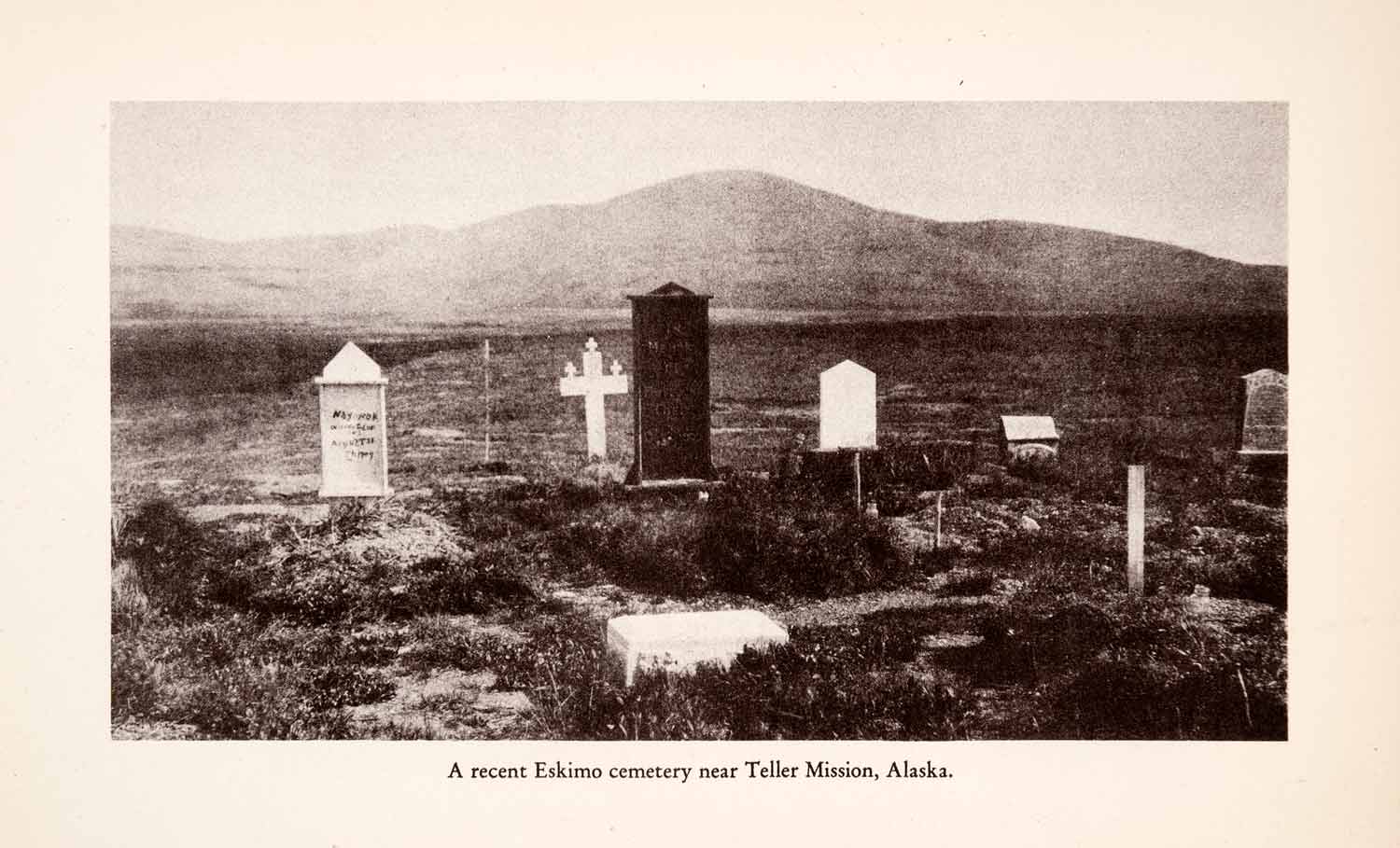 1939 Halftone Print Cemetery Eskimo Inuit Teller Mission Alaska Tombstone XGOA9