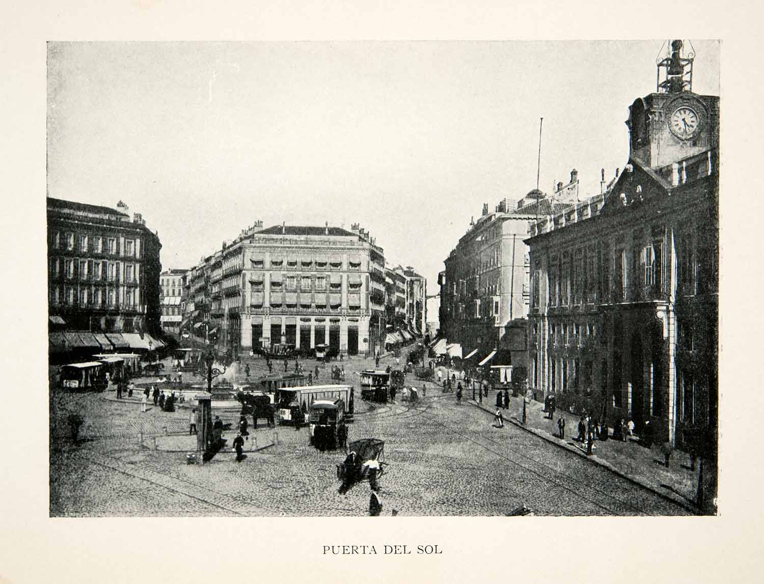 1904 Print Puerta Sol Madrid Spain Cityscape Street Scene Historic XGOB2