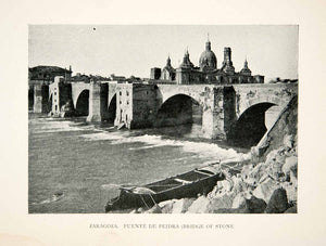 1904 Print Bridge Stone Puente Peidra Cityscape River Historic Basilica XGOB2