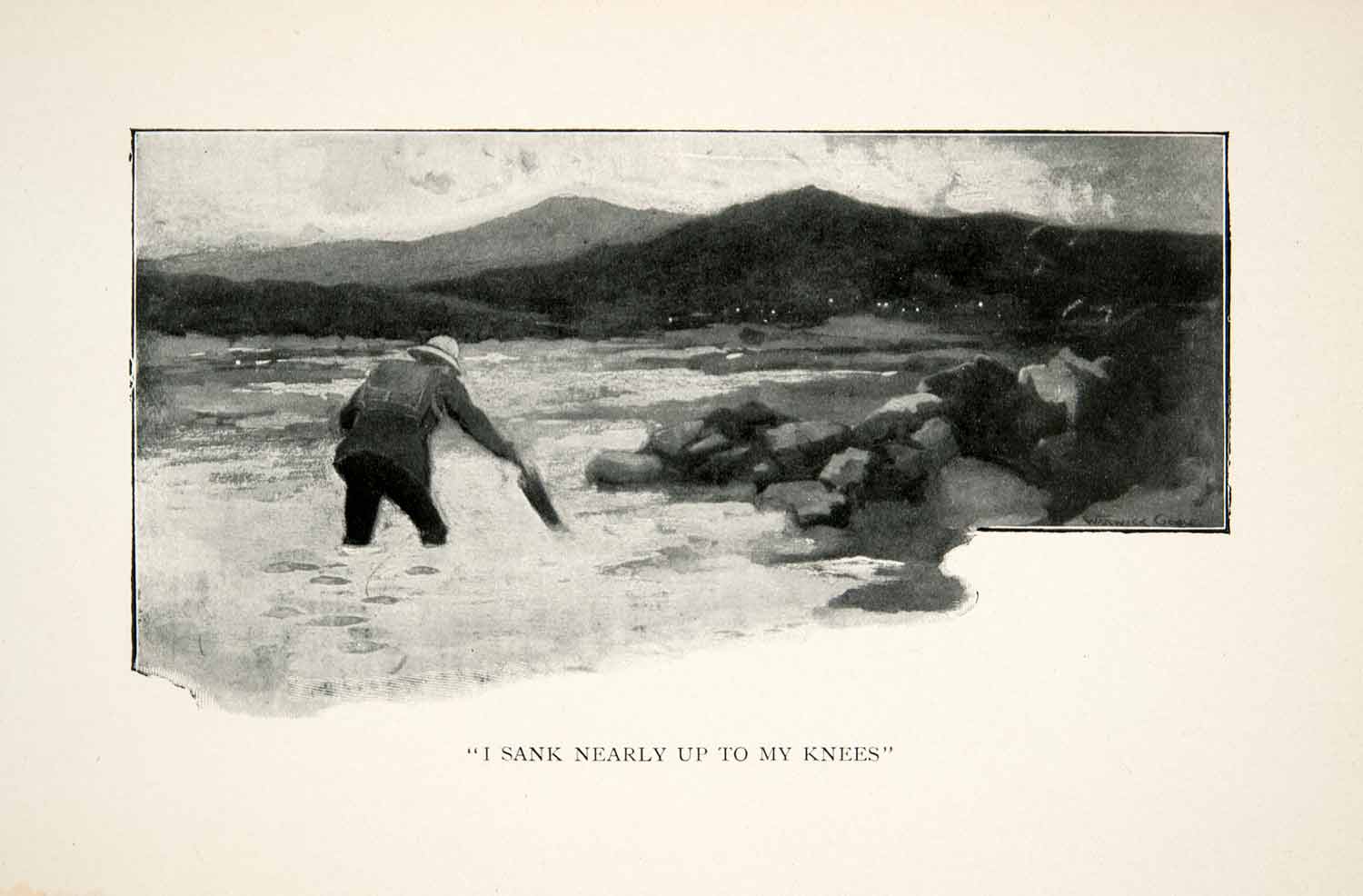 1904 Print Man Crossing River Landscape Mountain Portrait Spain Warwick XGOB2