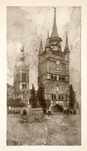 1911 Print St Martins Belfry Tower Cathedral Kortrjik Belgium George XGOB6