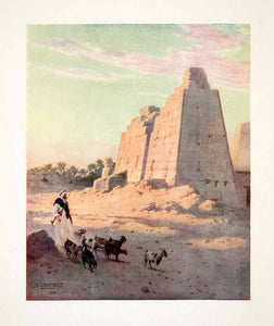 1906 Color Print Goatherd Eighth Pylon Karnak Luxor Egypt Robert Talbot XGOB7