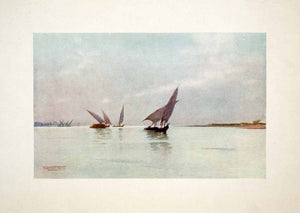 1906 Color Print Silvery Day Upper Nile River Egypt Sailboat Robert Talbot XGOB7