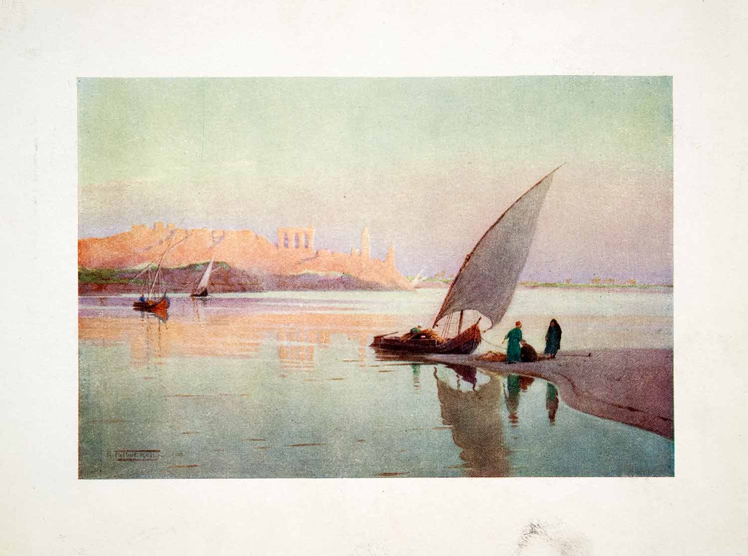 1906 Color Print Kom Ombo Temple Sukhos Haroeris Egypt Nile Robert Talbot XGOB7