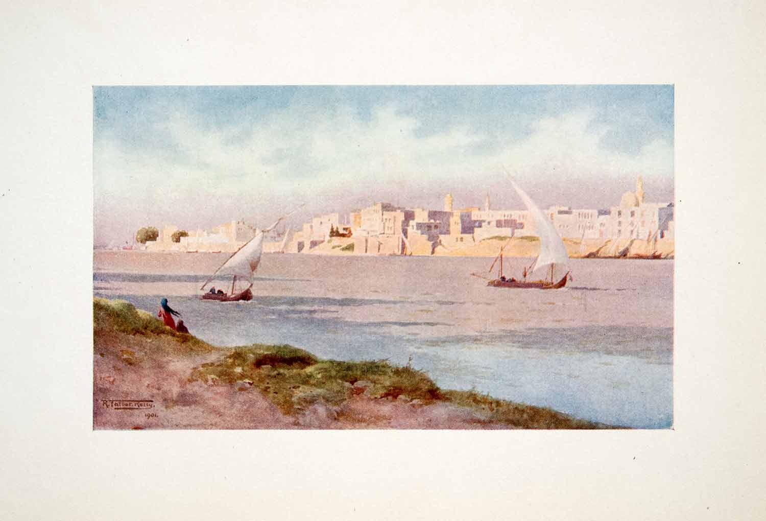 1906 Color Print Boulaq Port Gezira Island River Nile Cairo Robert Talbot XGOB7