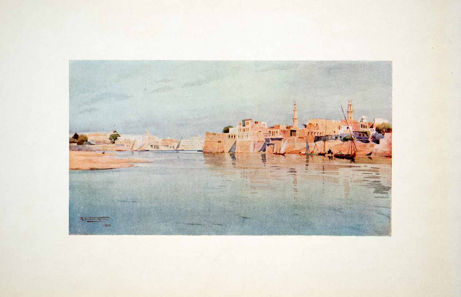 1906 Color Print Mit Ghamr Ad Daqahlia Egypt Minarets Nile Robert Talbot XGOB7