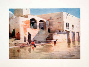1906 Color Print Water Side Mosque River Nile Manzala Egypt Robert Talbot XGOB7