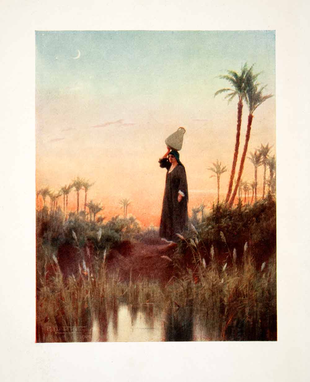 1906 Color Print Land Goshen Egypt Balass Woman Water Spring Robert Talbot XGOB7