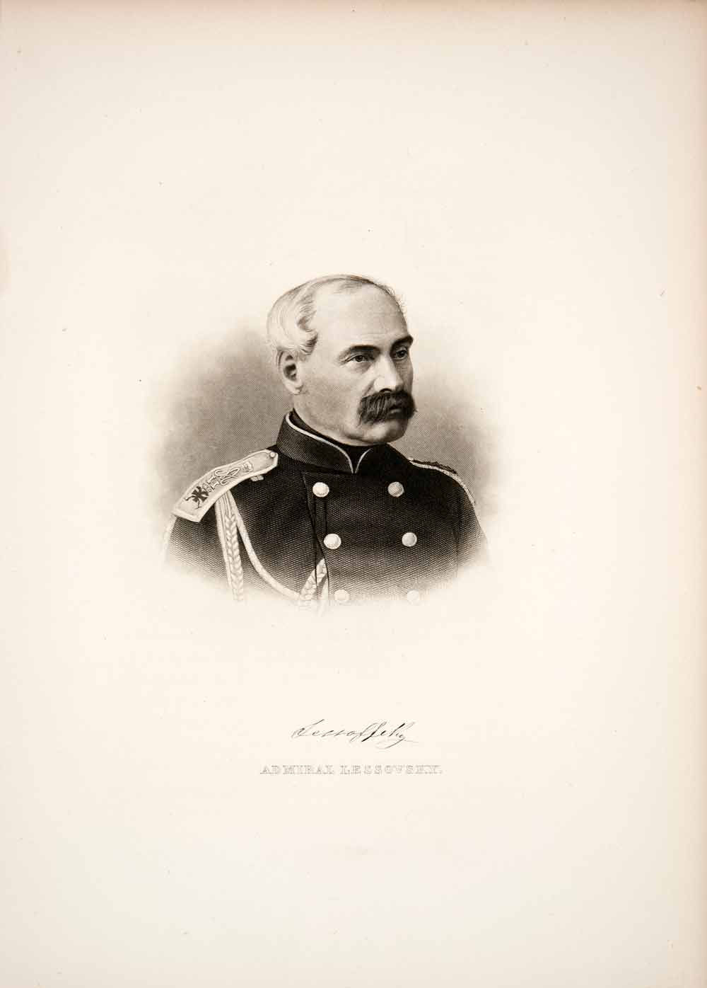 1879 Steel Engraving Rear Admiral Lessovsky Uniform Sailor US Navy XGOB8