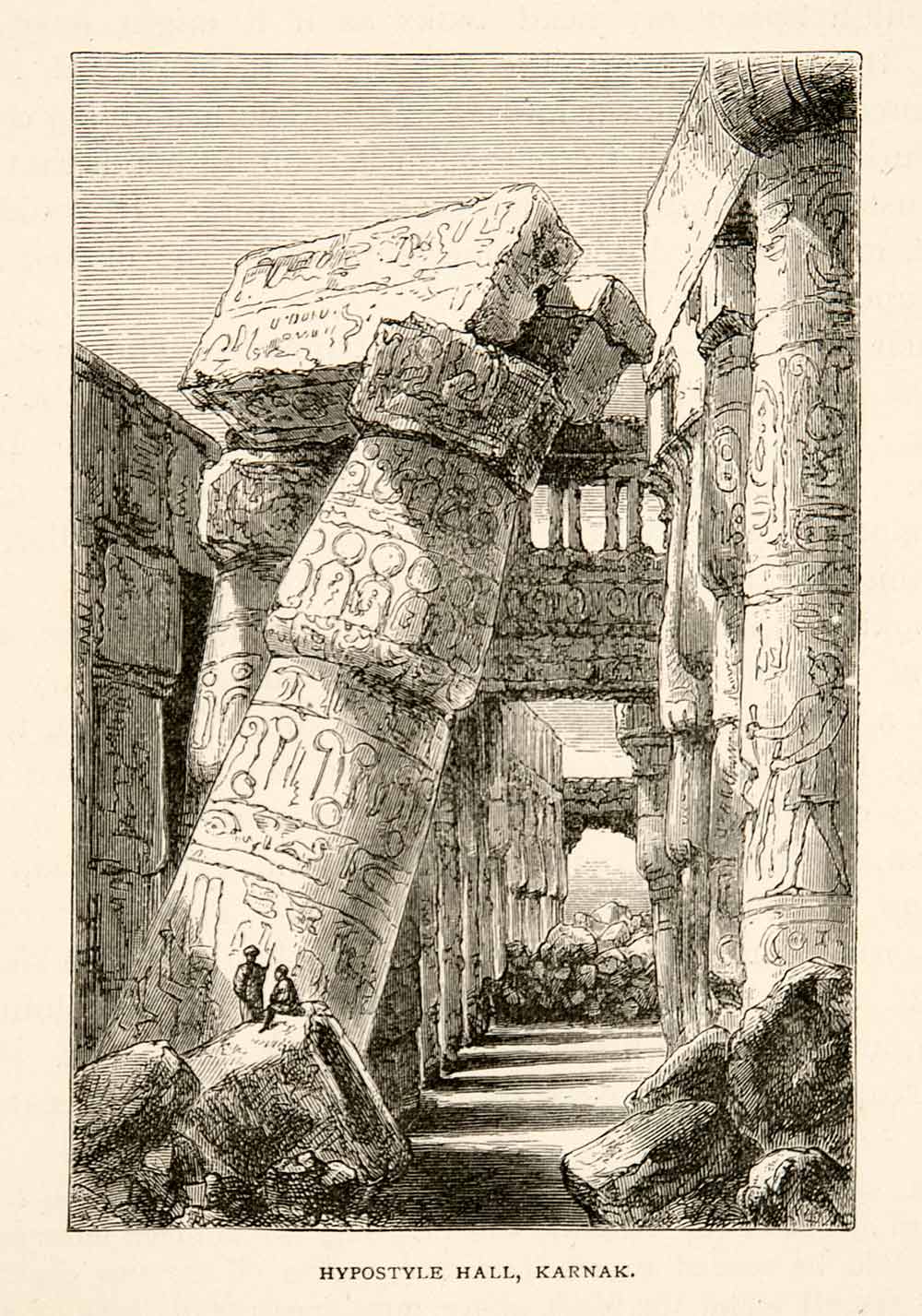1891 Wood Engraving Hypostyle Hall Karnak Temple Complex Amon-Re Egypt XGOB9