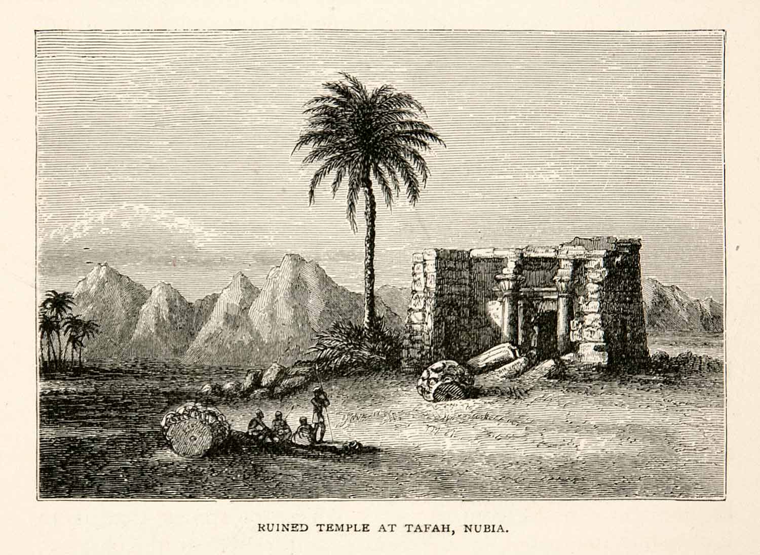 1891 Wood Engraving Ruins Temple Tafah Nubia Egypt Egyptian Archaeology XGOB9