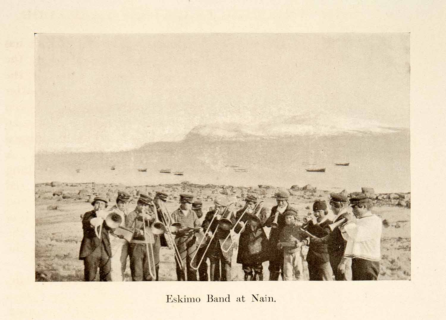 1911 Print Portrait Eskimo Band Nain Instruments Musicians Canada XGOC2