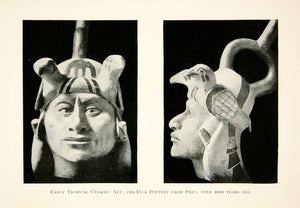 1915 Print Archeology Art Artifact Tropical Ceramic Pre Incan Pottery Head XGOC6