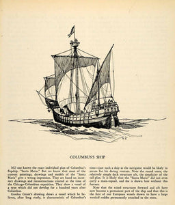 1935 Print Santa Maria Columbus Ship Stern Rudder Aftcastle Carrack Nau XGP2