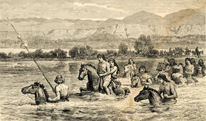 1871 Wood Engraving Patagonians Travel River Limay Horse Indigenous People XGP4