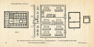 1854 Woodcut Egyptian Granary Home Floor Layout Grain Agricultural Floor XGP5