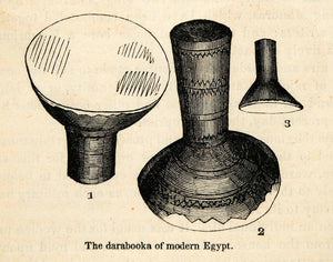 1854 Woodcut Egyptian Darabukka Drum Musical Instrument XGP5