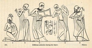1854 Woodcut Ancient Thebes Egyptian Dancers Dance Hieroglyphics XGP5