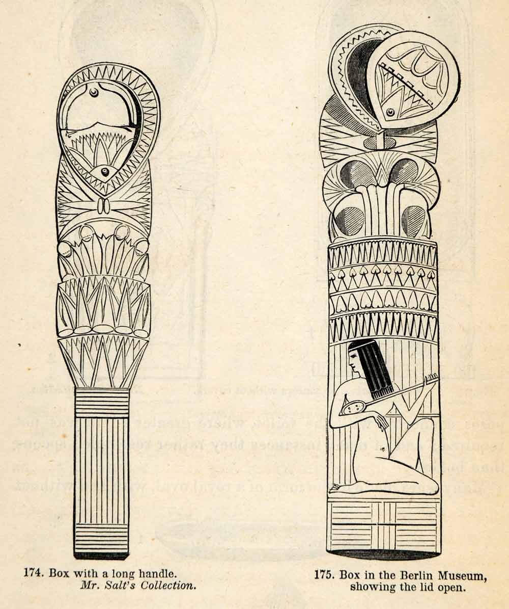 1854 Woodcut Ancient Egyptian Decorative Boxes Archaeology Handicraft XGP5