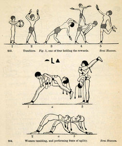 1854 Woodcut Ancient Egyptian Tumblers Body Contortion Tumbling XGP5
