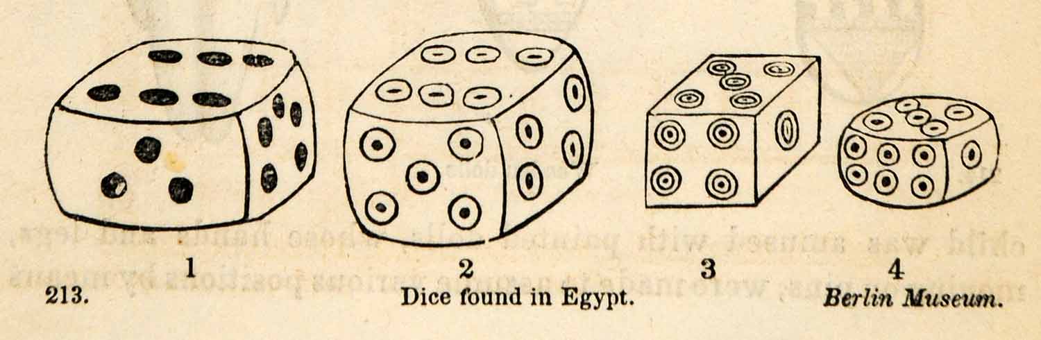 1854 Woodcut Ancient Egyptian Dice Archaeology Artifacts Berlin Museum XGP5