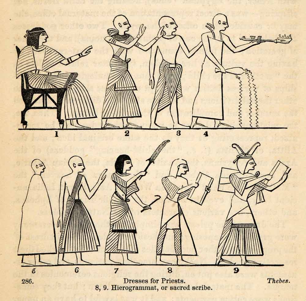 1854 Woodcut Ancient Thebes Egyptian Priests Dress Sacred Scribe XGP5 – Period Paper Historic Art LLC 1854 Woodcut Ancient Thebes Egyptian Priests Dress Sacred Scribe XGP5 – Period Paper Historic Art LLC