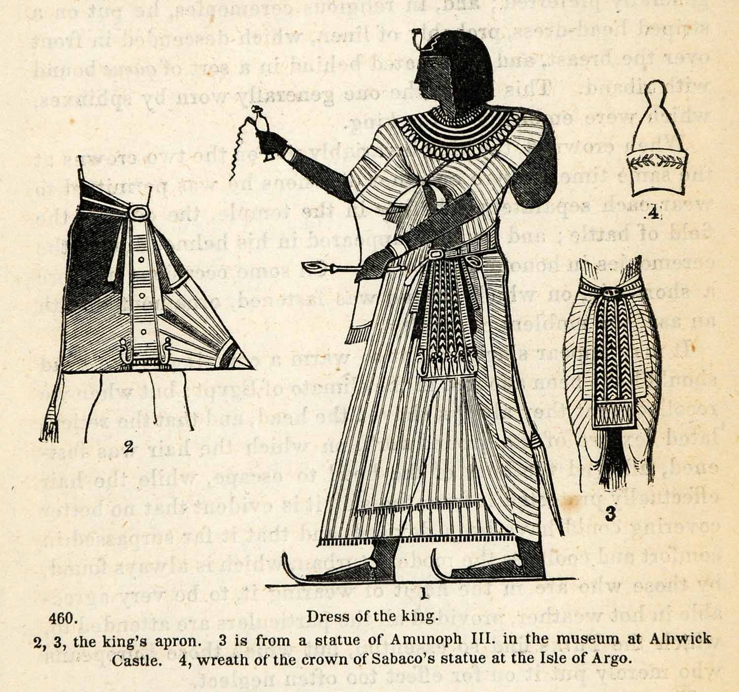 1854 Woodcut Ancient Egyptian King Royal Fashion Clothing Amunoph XGP5