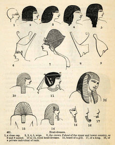 1854 Woodcut Ancient Egyptian Gold Beard Wigs Royal Headdress Archaeology XGP5