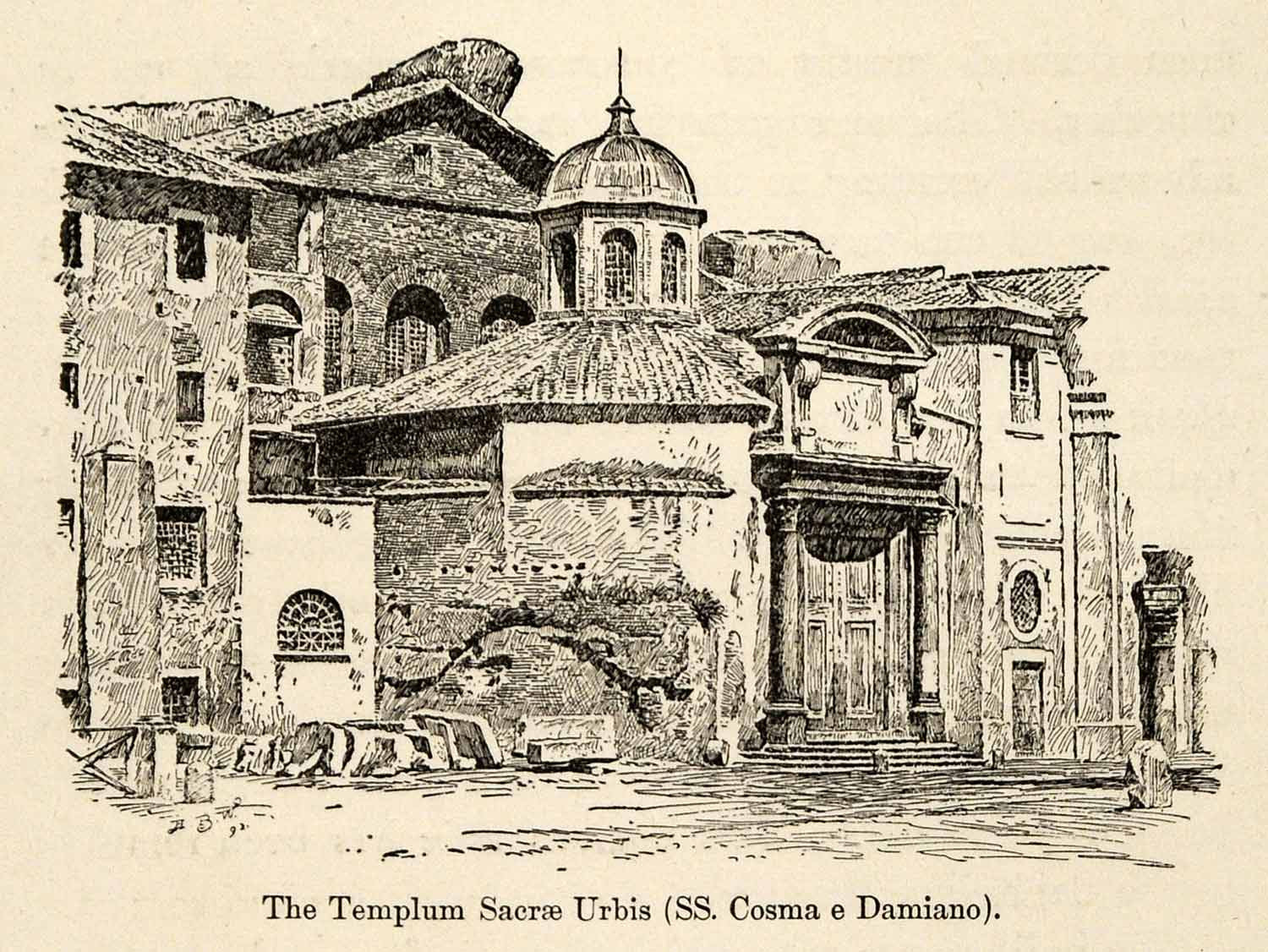1893 Print Templum Sacrae Urbis Basilica Cosma E Damiano Roman Forum XGP6