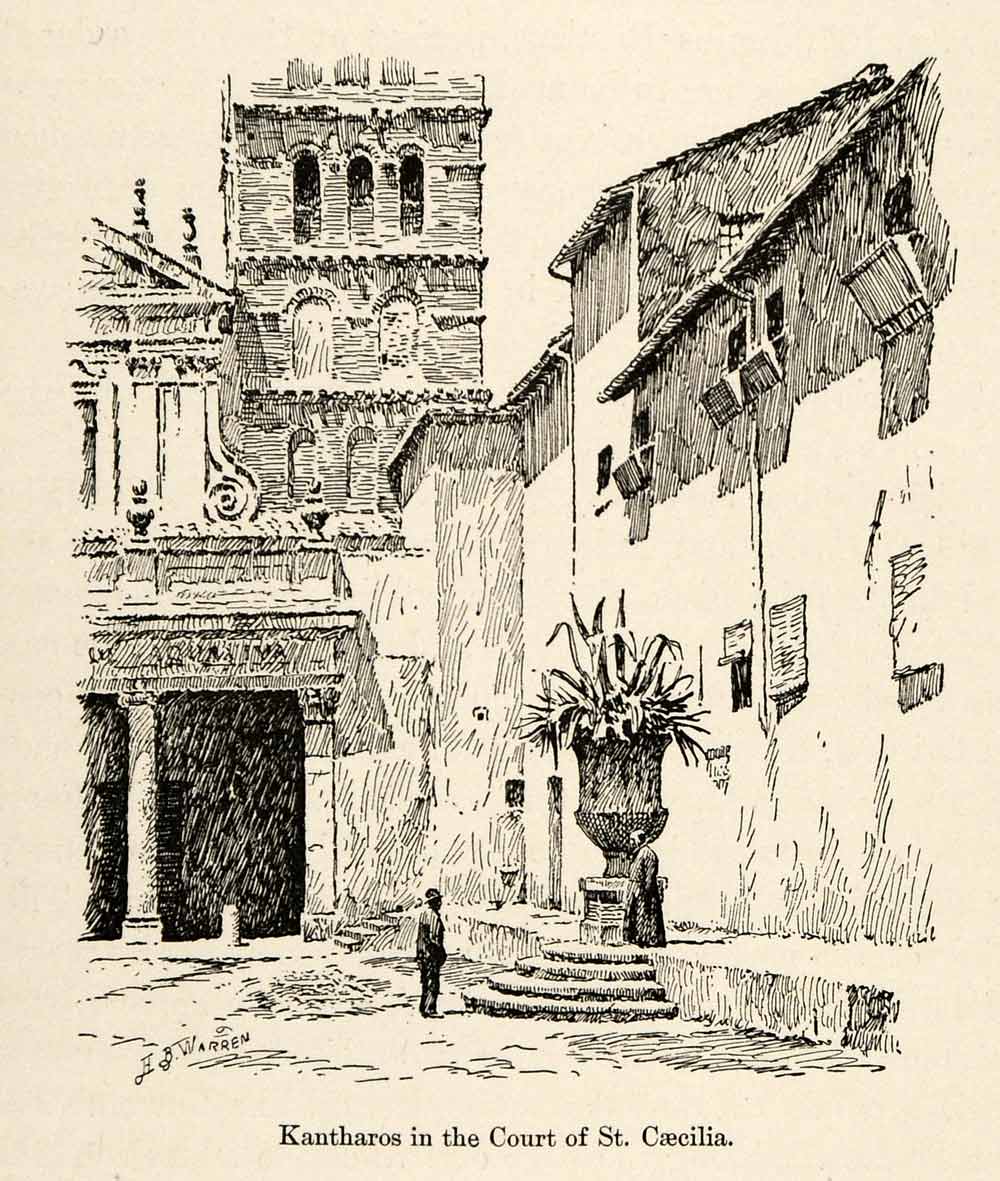 1893 Print Kantharos Court Saint Cecilia Vase Ancient Rome Pilgrim Church XGP6