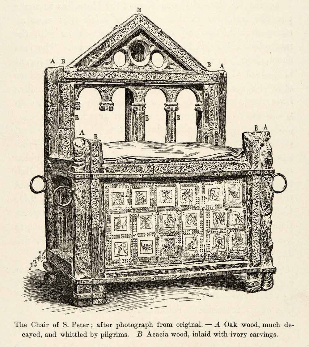 1893 Print Chari St Peter Oak Acacia Wood Ivory Artifact Cathedra Medieval XGP6