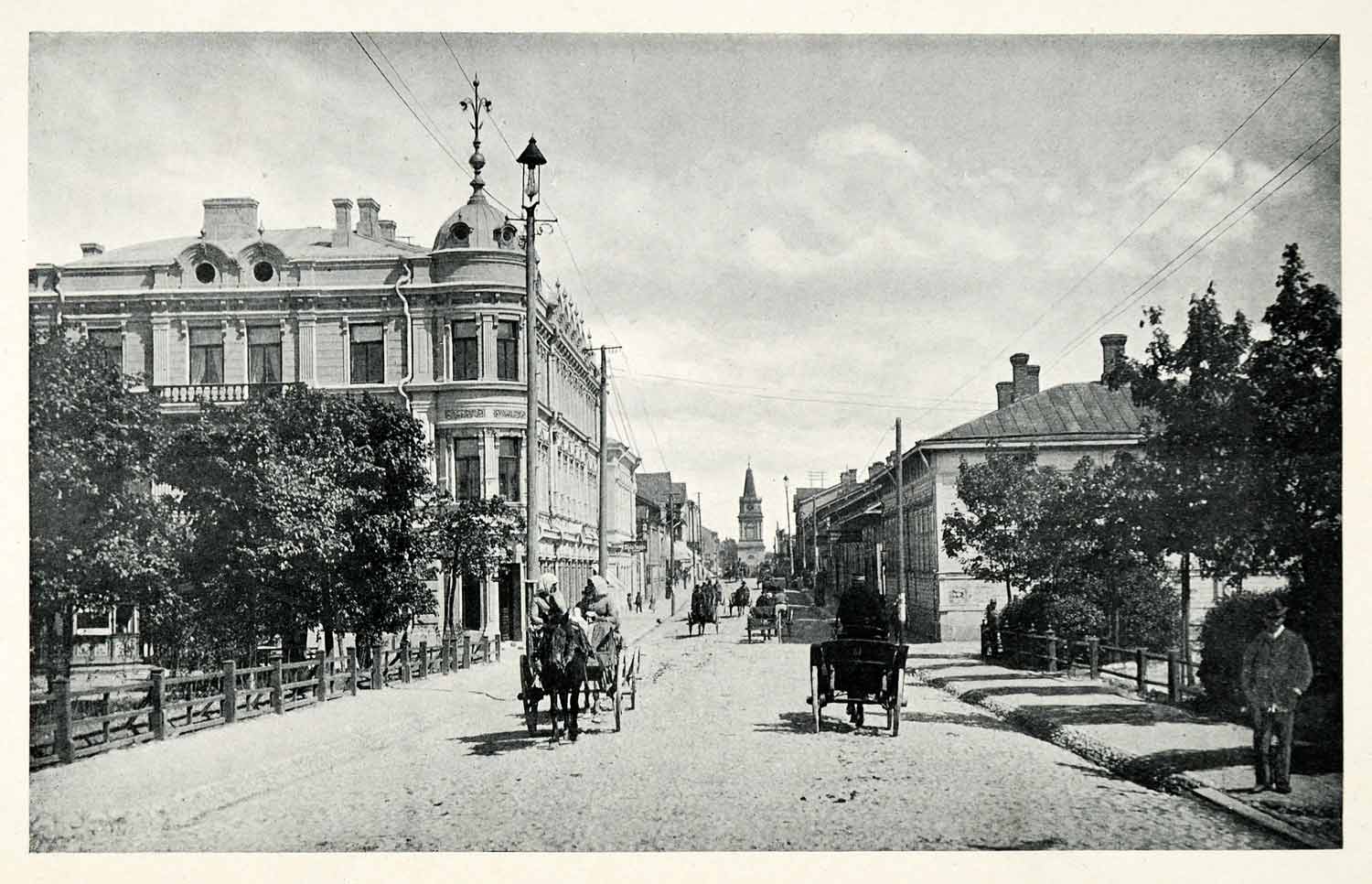 1903 Print Tampere Street Scene Tammerfors Horse Carriage Telegraph Pole XGP9