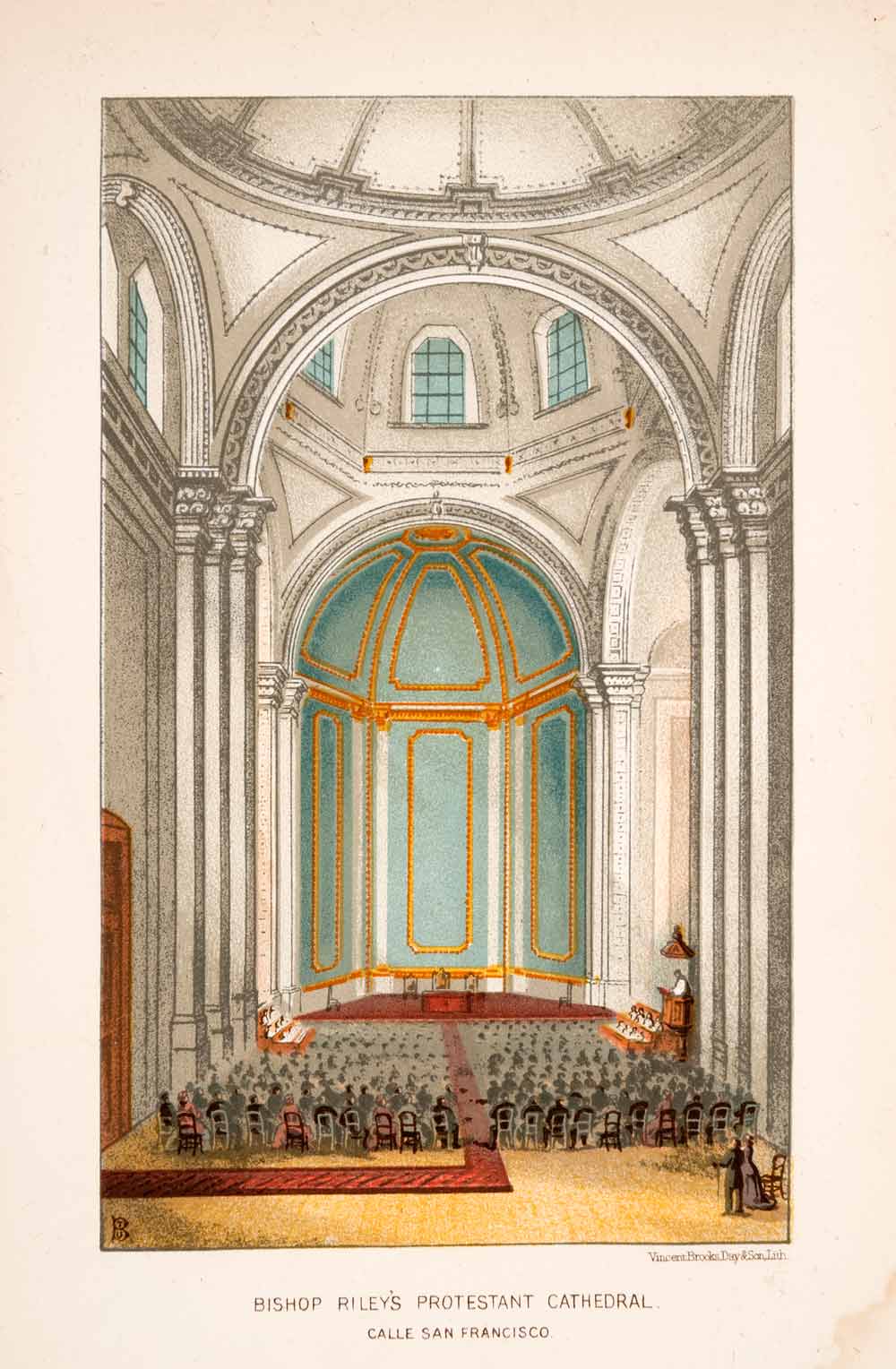 1883 Chromolithograph Bishop Riley Protestant Cathedral Thomas XGPA4