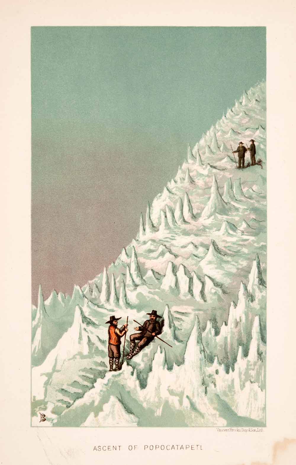 1883 Chromolithograph Ascent Popocatapetl Volcano Mountain Thomas XGPA4