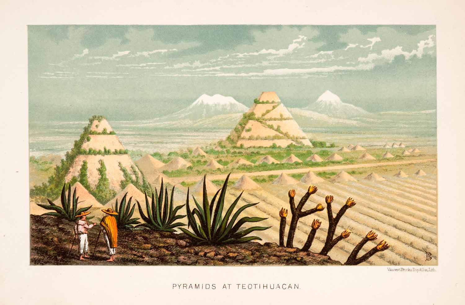 1883 Chromolithograph Pyramids Teotihuacan Landscape Mexico Thomas XGPA4