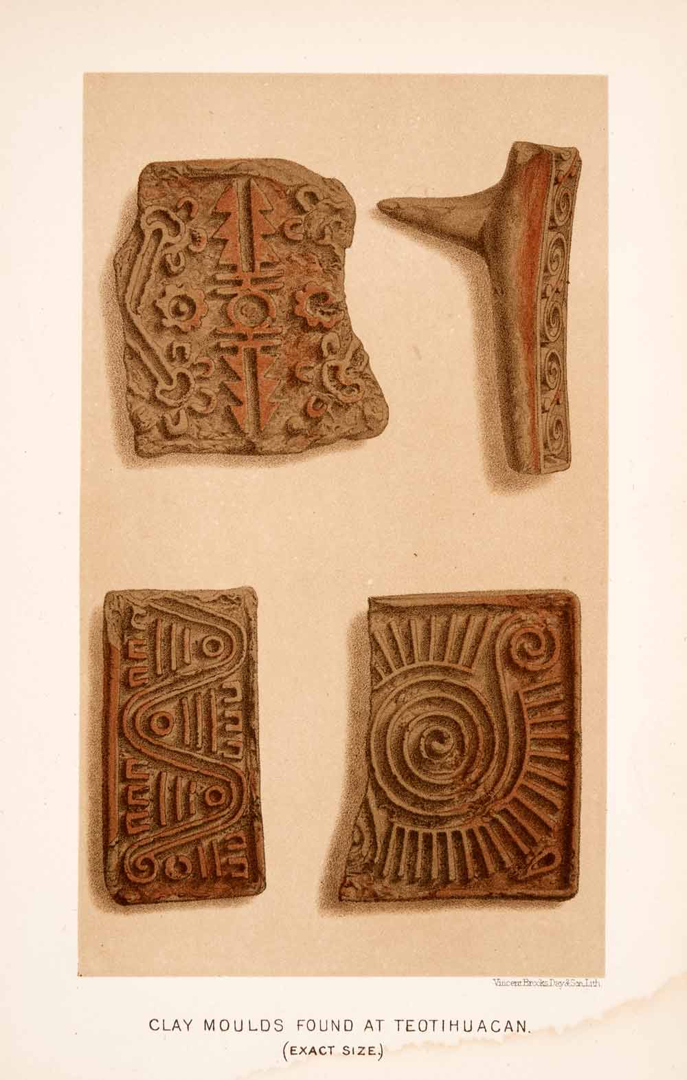 1883 Chromolithograph Clay Mold Teotihuacan Orange Pottery Thomas XGPA4